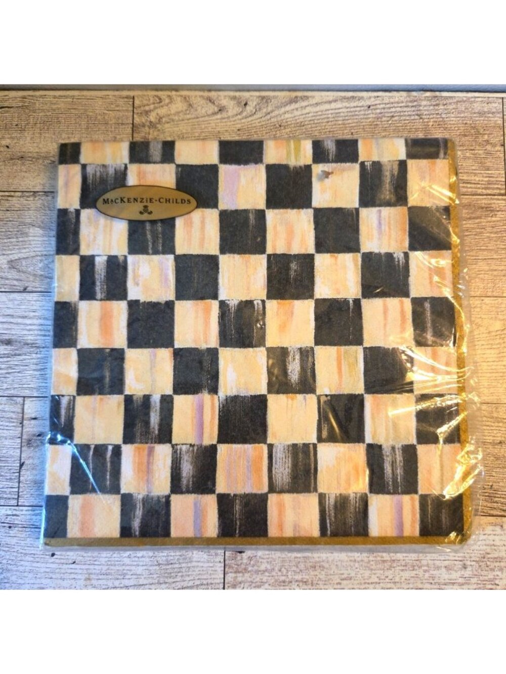 20 MacKenzie-Childs Courtly Check Paper Dinner Napkins Gold NEW Decoupage Dining